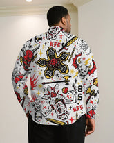 Big & Tall Men "Halloween White Cartoon Skull Holiday Long Sleeve Shirt